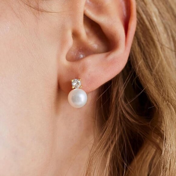 Pearl Earrings Women Dainty Gold Plated Sterling Silver Drop Bridal Jewelry - Picture 3 of 8